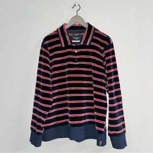 Todd Snyder Velour Striped Rugby Polo Sweater Men’s Size XL Navy / Red